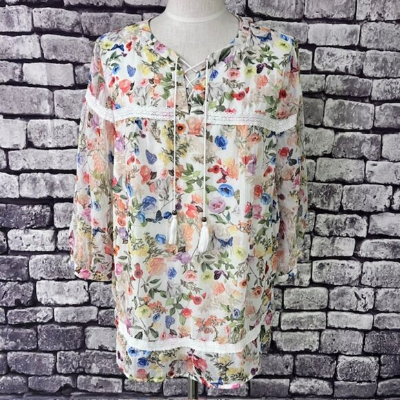 CJ Banks Tops - CJ Banks Multicolored Floral 3/4 Sleeve Blouse Size 1X